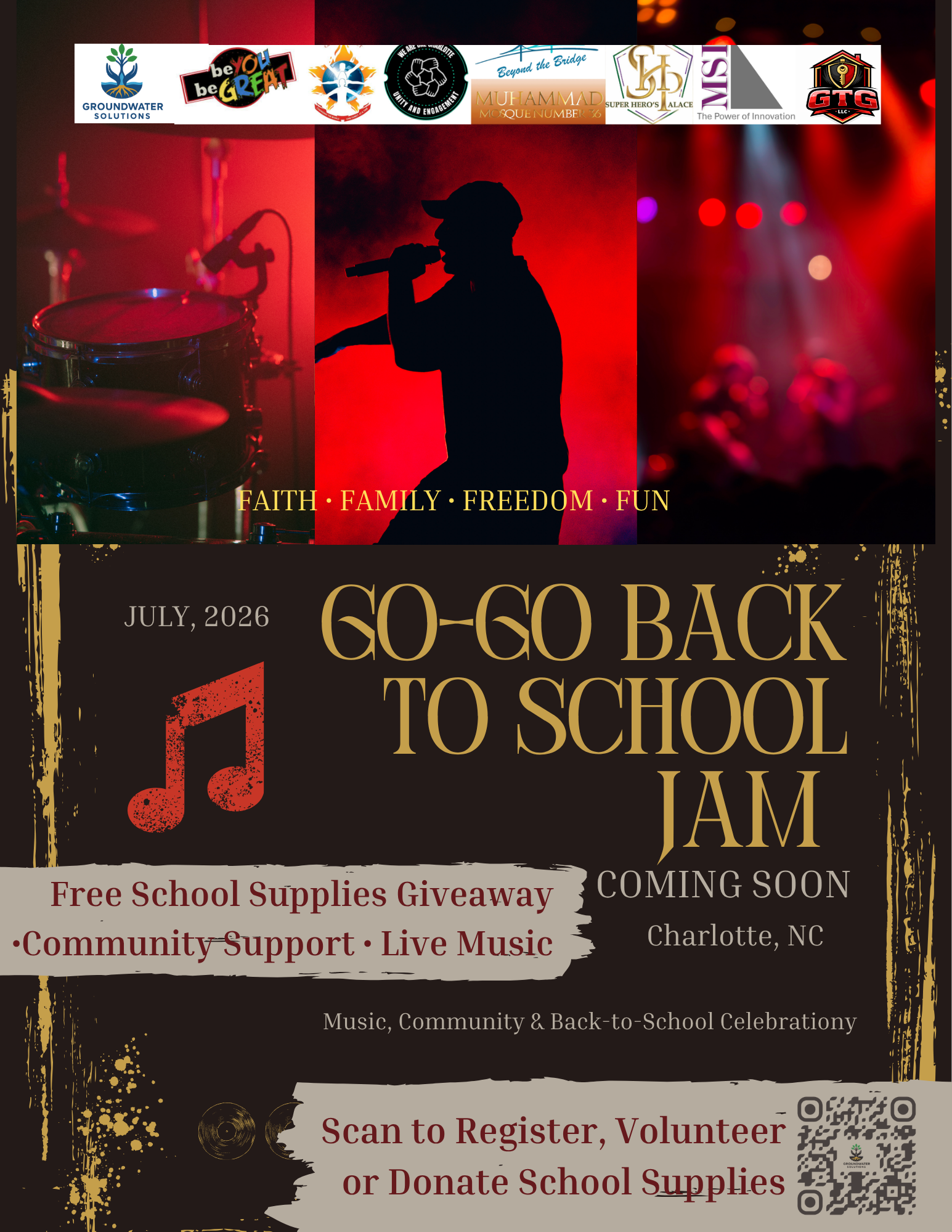 Go-Go Back to School Jam Charlotte, NC | July 2026 Community Event gogo concert flyer